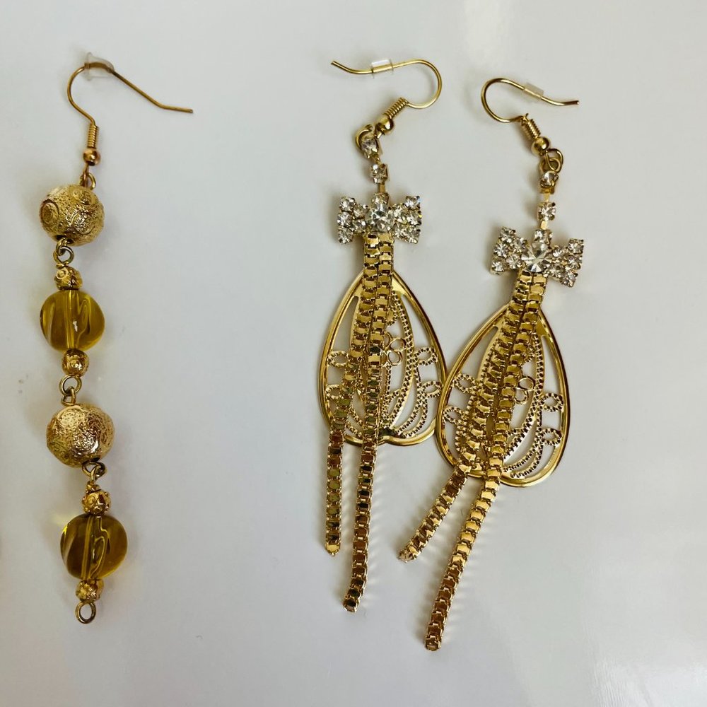 Boho Trendy Gold Long Drop Dangle Earrings 3 1/2-4” Lot of 2 Pairs NWOT - Picture 6 of 7